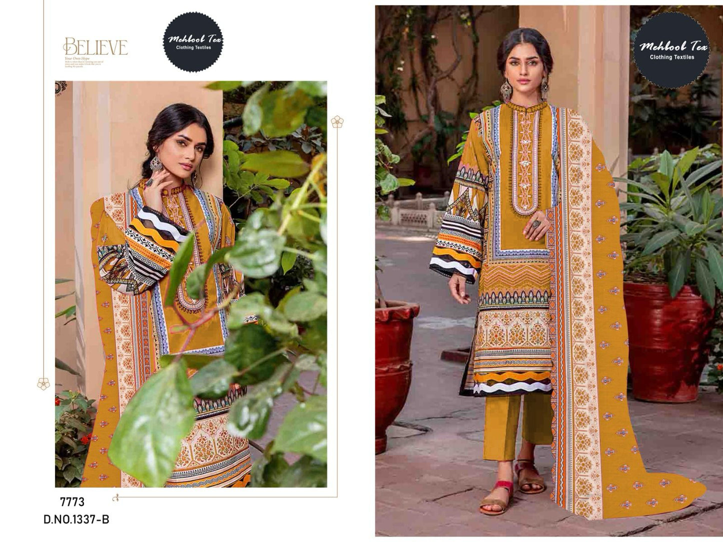 1337-B Mehboob Tex Embroidery Karachi Unstitched Suits