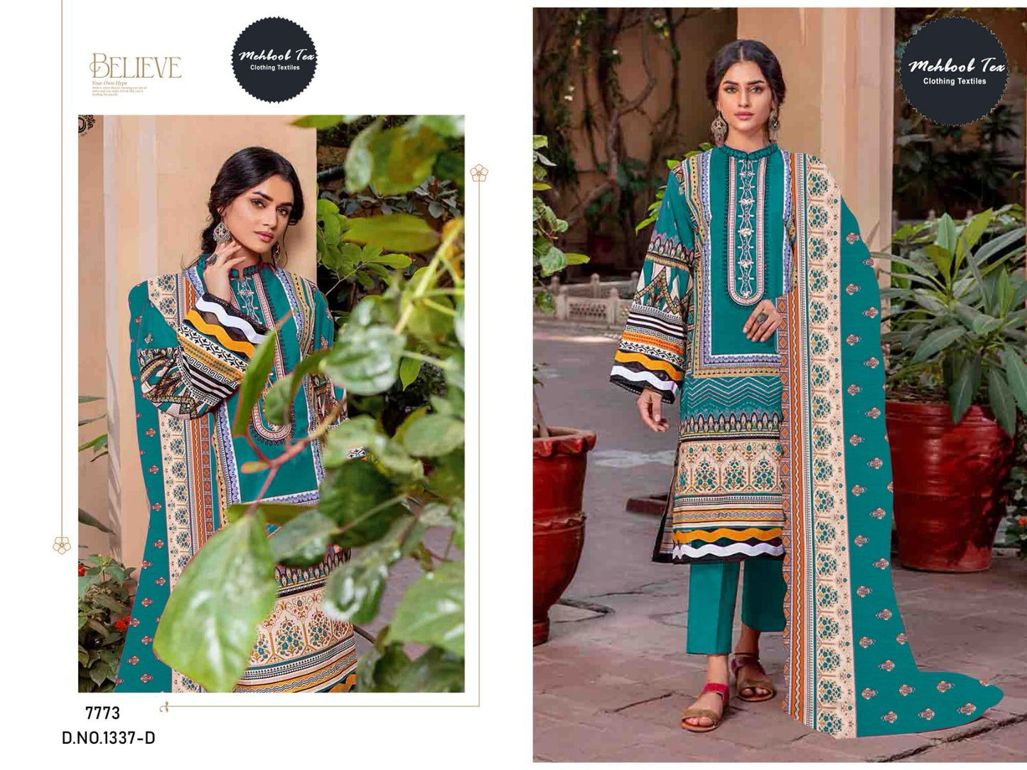 1337-D Mehboob Tex Embroidery Karachi Unstitched Suits