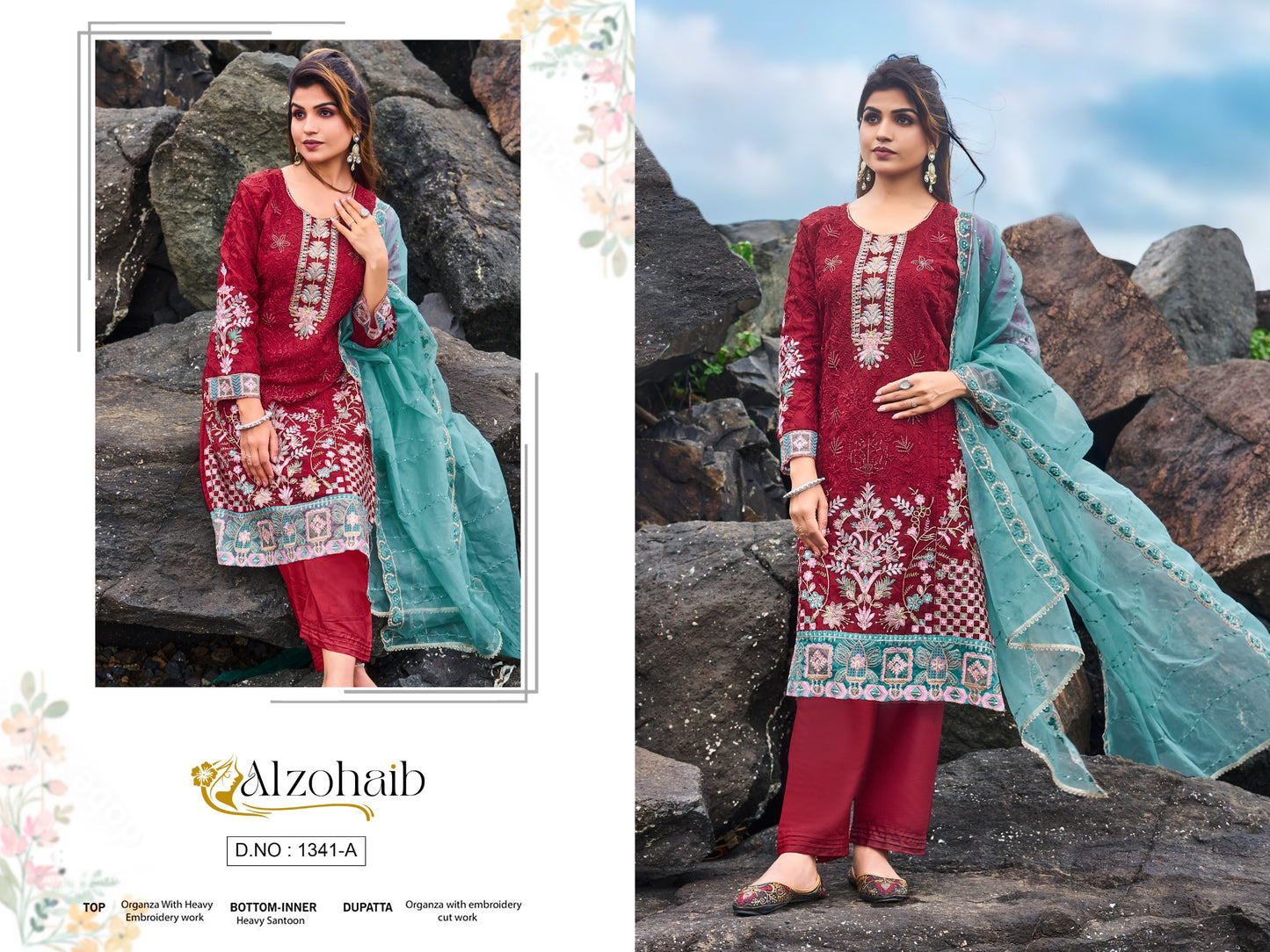 1341-A Al Zohaib Organza Pakistani Salwar Suits
