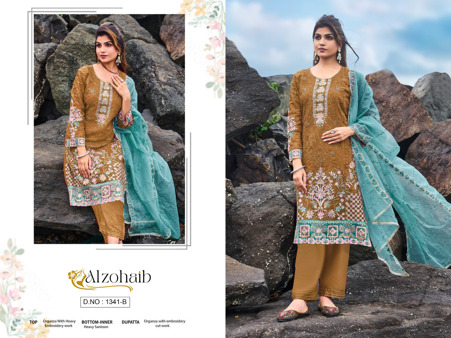 1341-B Al Zohaib Organza Pakistani Salwar Suits