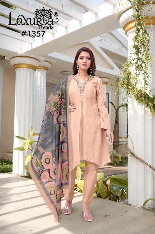 1357 Light Orange Laxuria Trendz Tunic Pakistani Readymade Suits