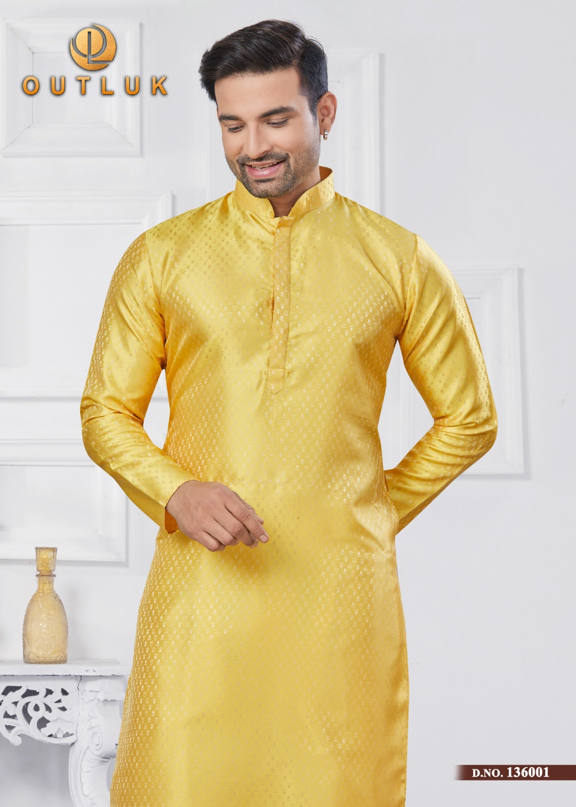 136001 Vol 136 Outluk Jacquard Silk Mens Kurta Pyjama