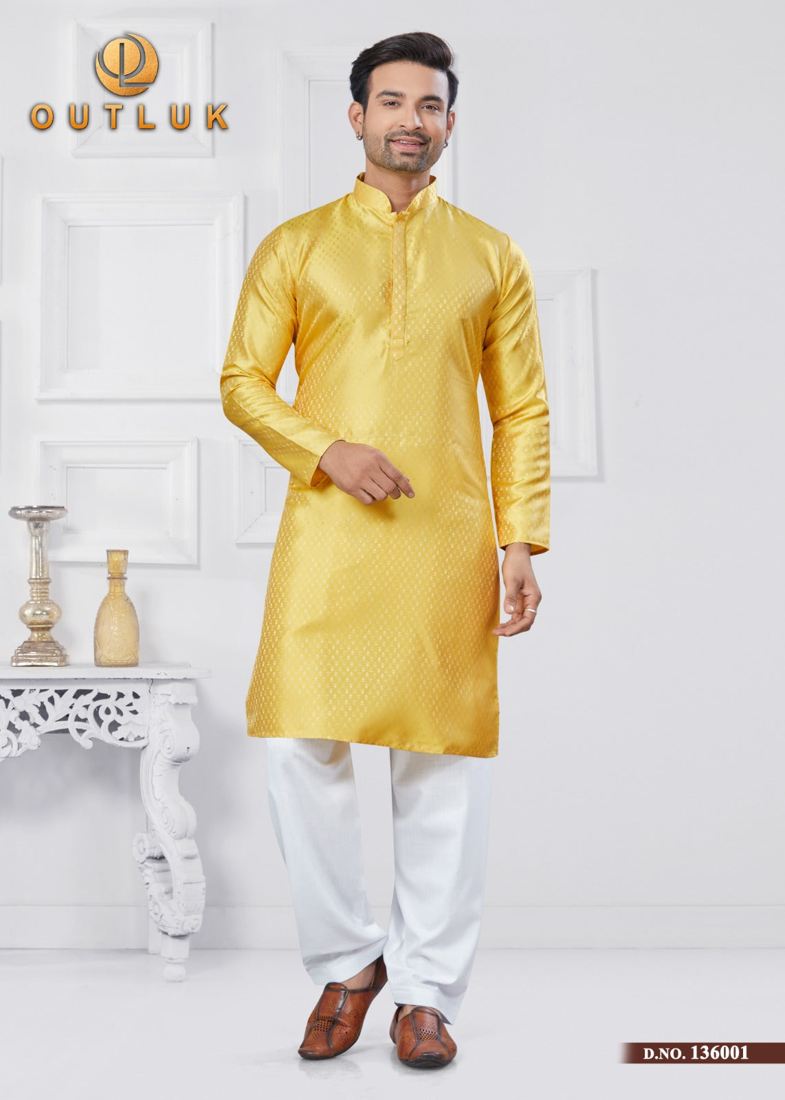 136001 Vol 136 Outluk Jacquard Silk Mens Kurta Pyjama