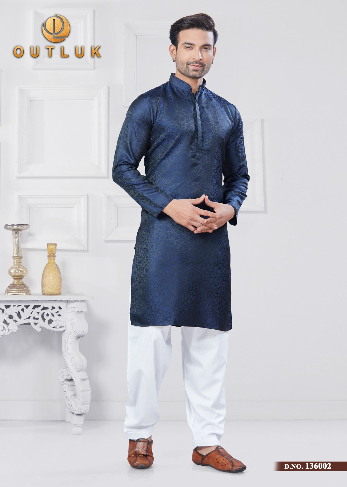 136002 Vol 136 Outluk Jacquard Silk Mens Kurta Pyjama