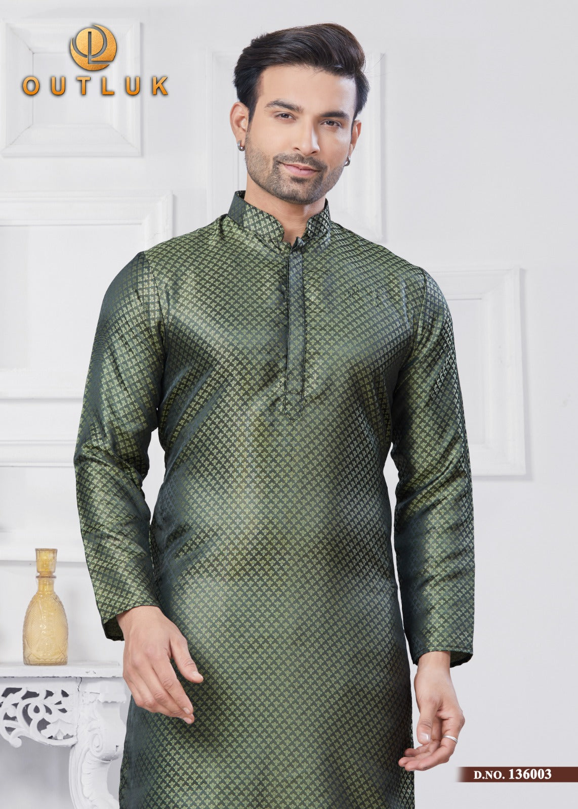 136003 Vol 136 Outluk Jacquard Silk Mens Kurta Pyjama