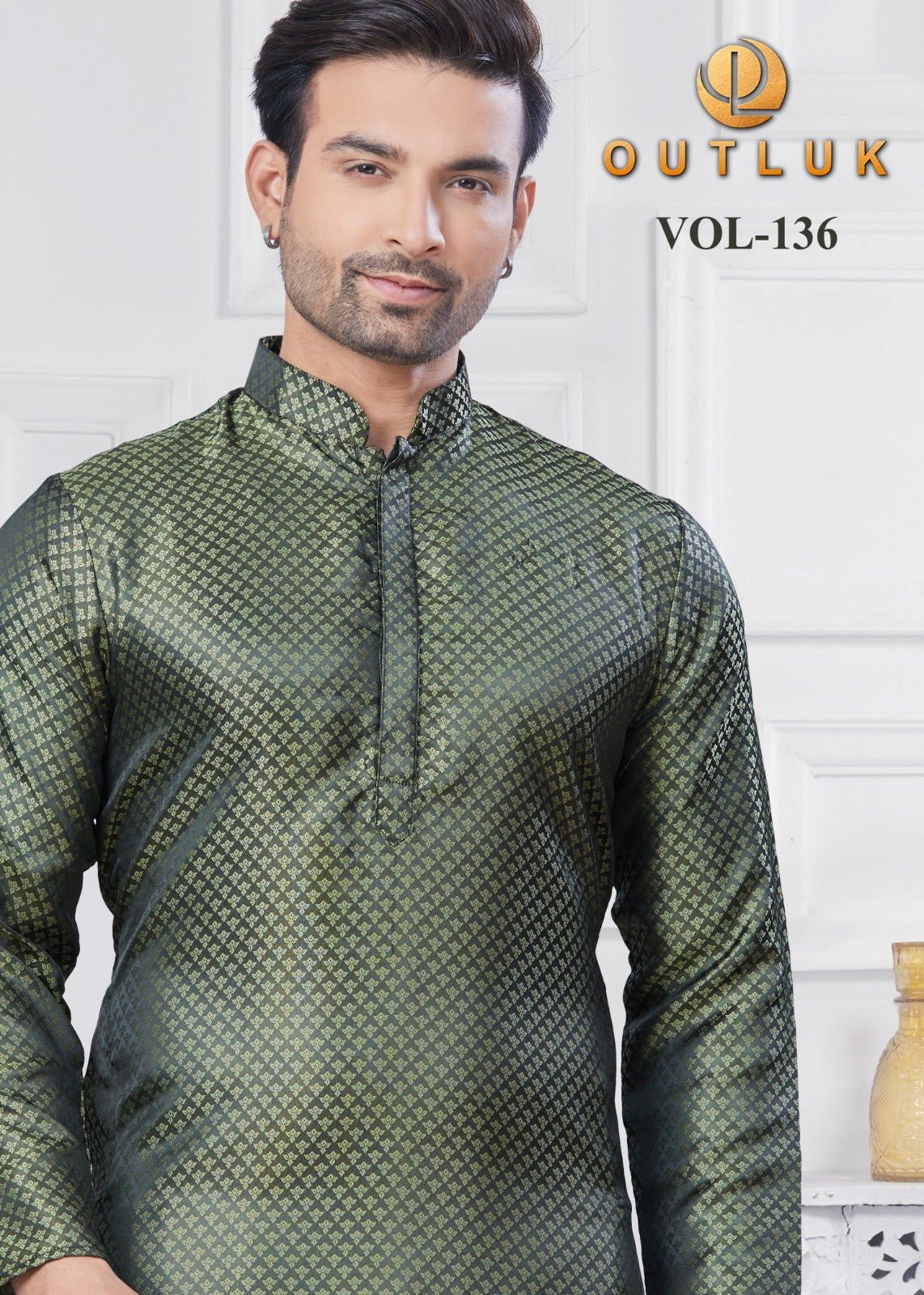 136003 Vol 136 Outluk Jacquard Silk Mens Kurta Pyjama