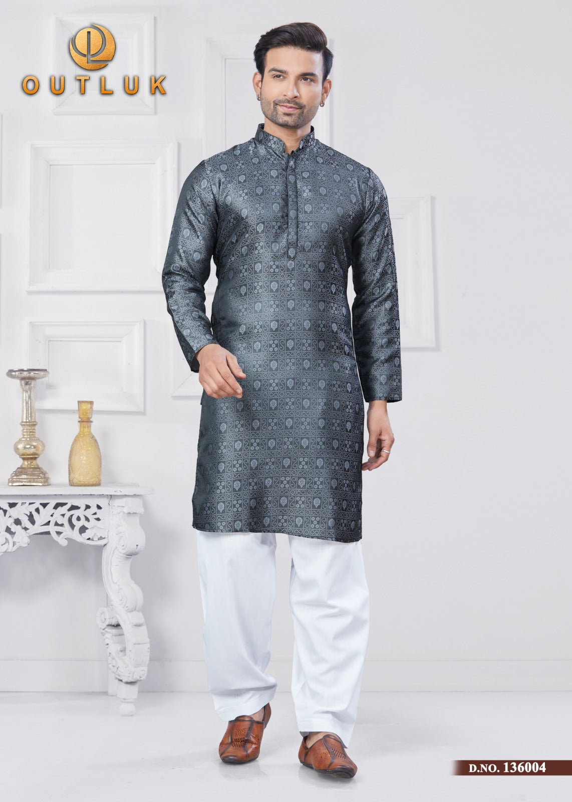 136004 Vol 136 Outluk Jacquard Silk Mens Kurta Pyjama