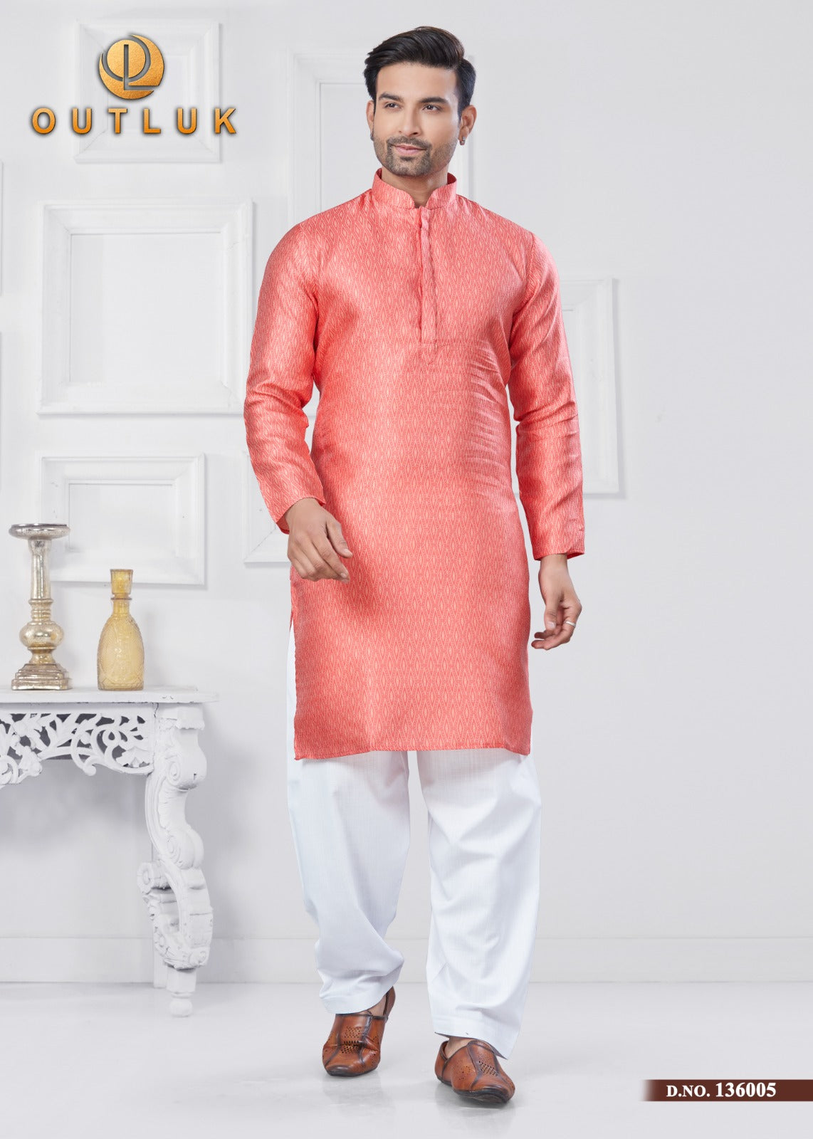 136005 Vol 136 Outluk Jacquard Silk Mens Kurta Pyjama