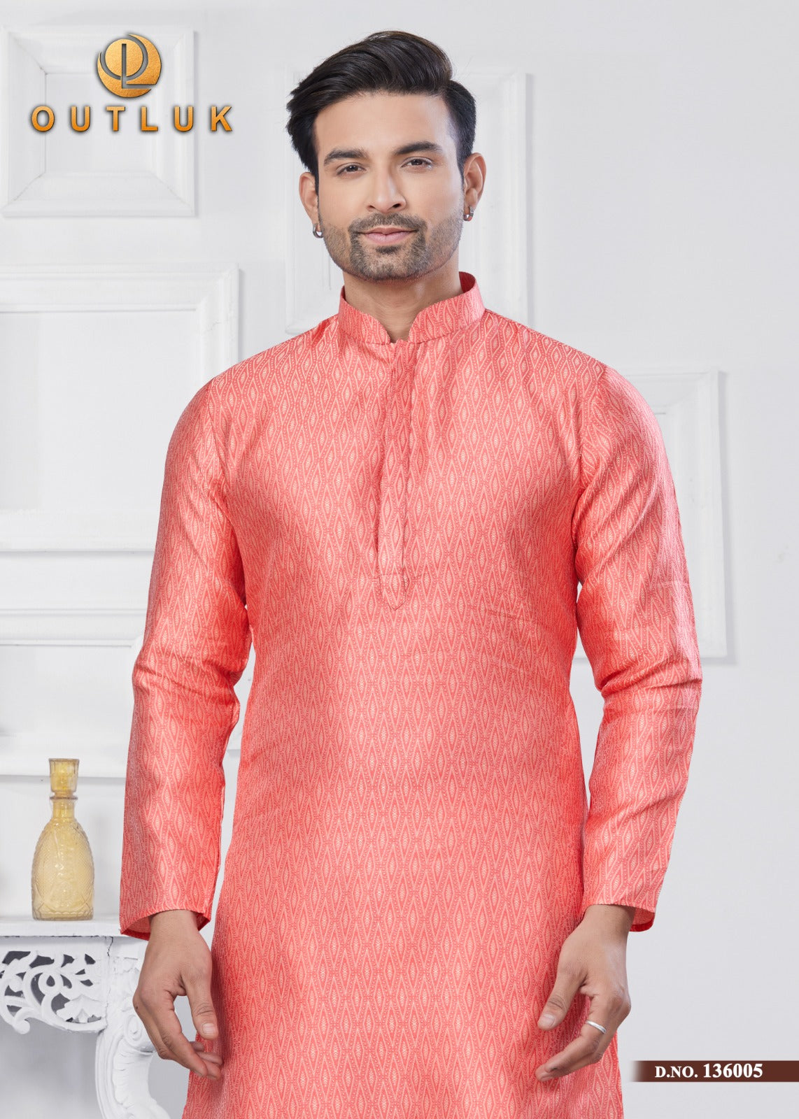 136005 Vol 136 Outluk Jacquard Silk Mens Kurta Pyjama