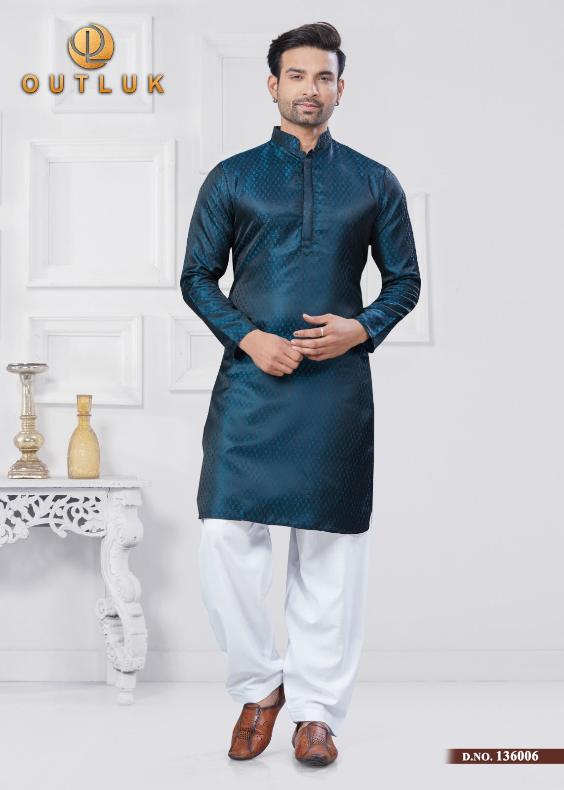 136006 Vol 136 Outluk Jacquard Silk Mens Kurta Pyjama
