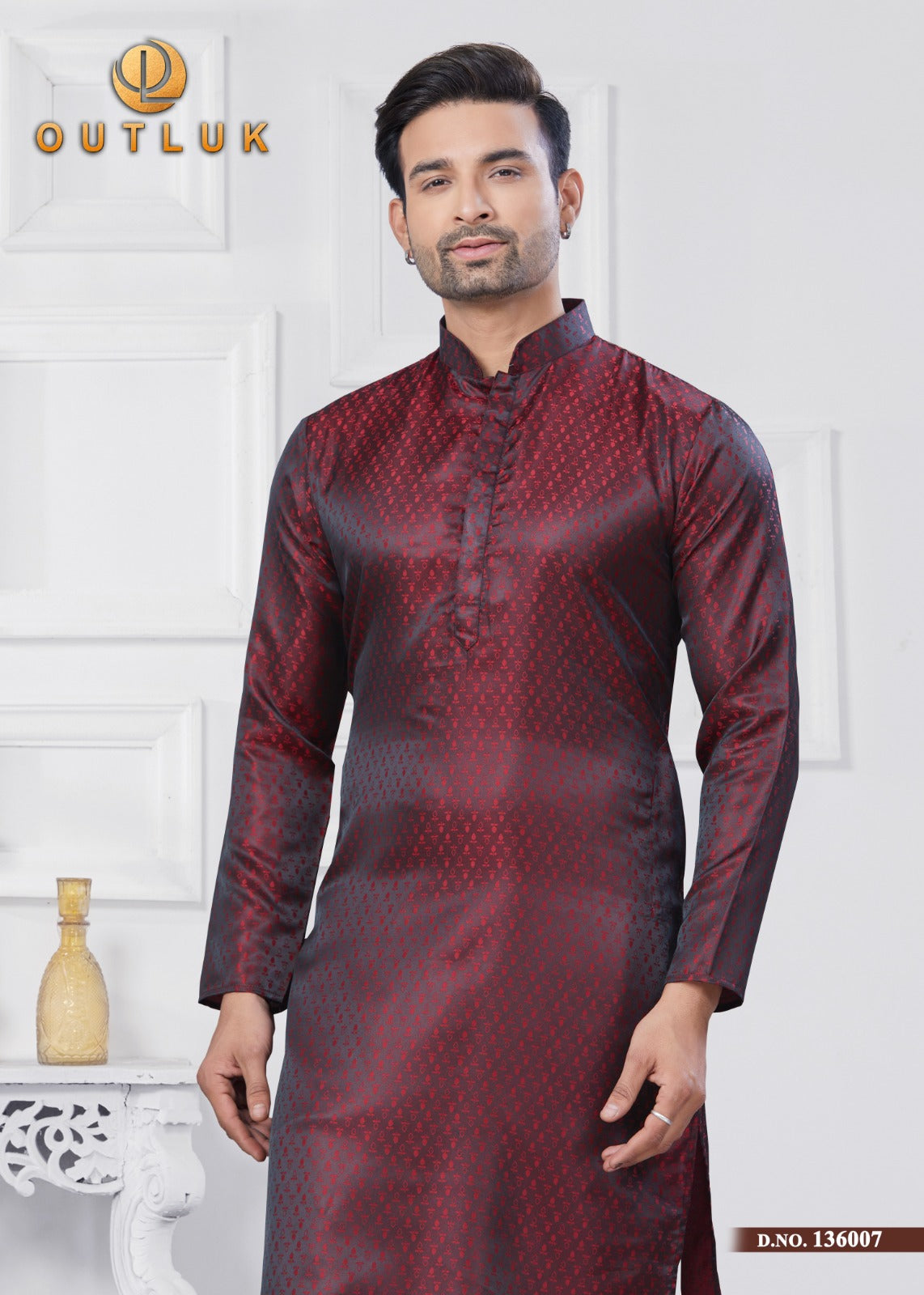 136007 Vol 136 Outluk Jacquard Silk Mens Kurta Pyjama