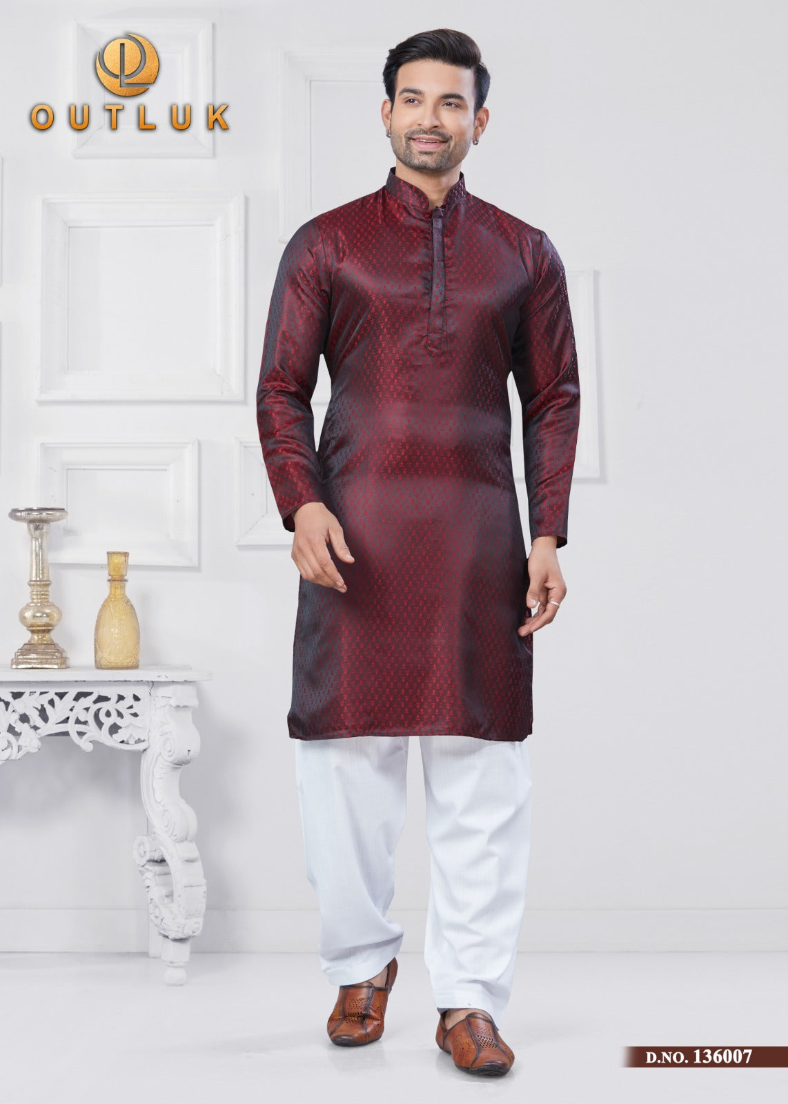 136007 Vol 136 Outluk Jacquard Silk Mens Kurta Pyjama