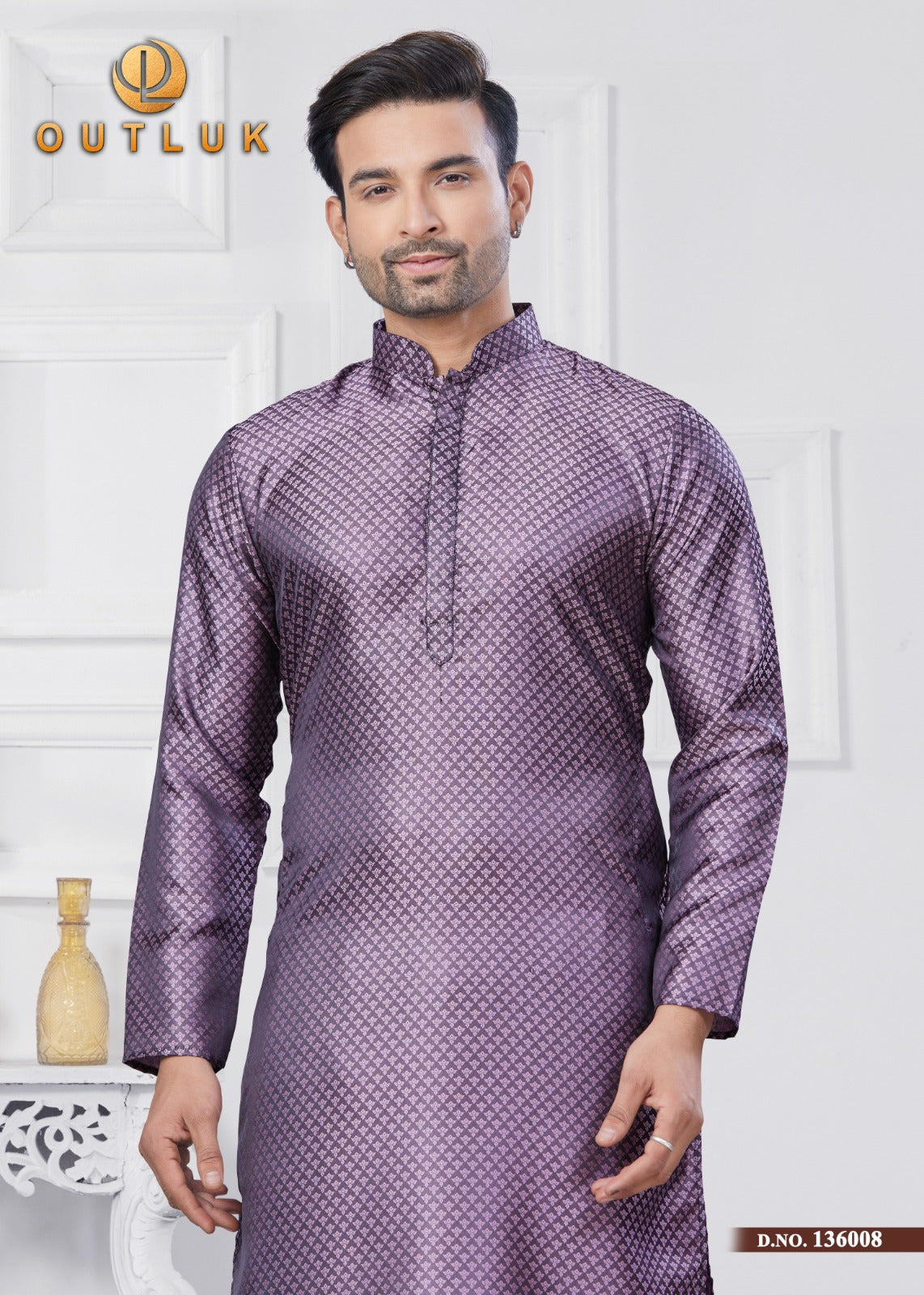 136008 Vol 136 Outluk Jacquard Silk Mens Kurta Pyjama