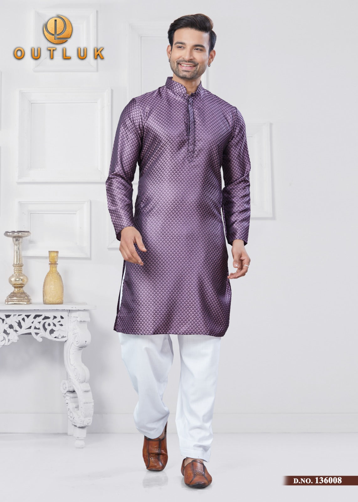 136008 Vol 136 Outluk Jacquard Silk Mens Kurta Pyjama