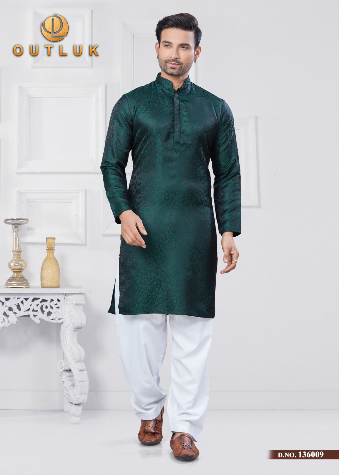 136009 Vol 136 Outluk Jacquard Silk Mens Kurta Pyjama
