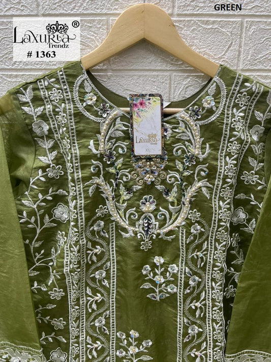 1363 Green Laxuria Trendz Organza Pakistani Readymade Suits