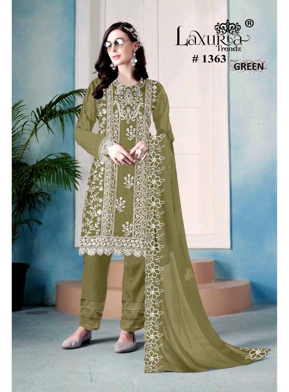 1363 Green Laxuria Trendz Organza Pakistani Readymade Suits