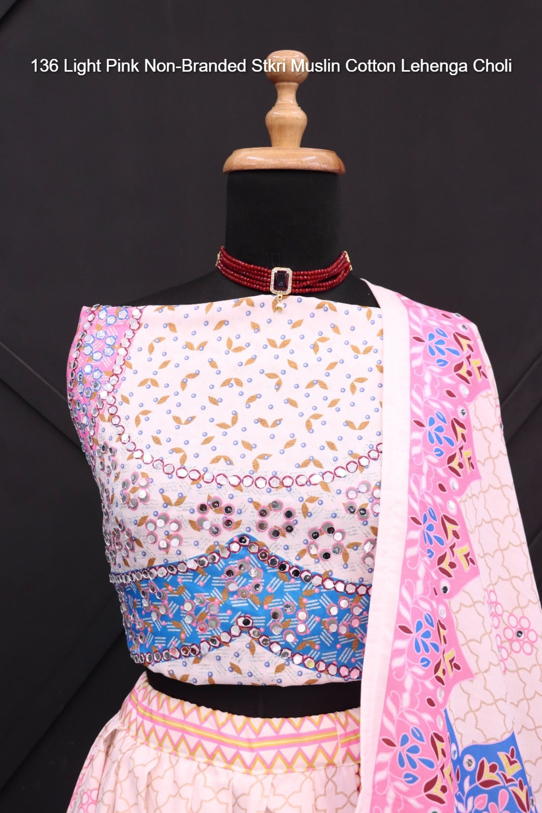 136 Light Pink Non-Branded Stkri Muslin Cotton Lehenga Choli