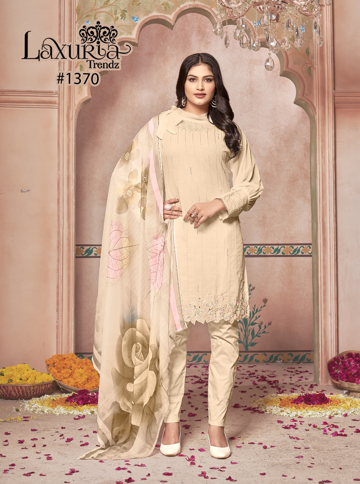 1370 Cream Laxuria Trendz Hand Work Pakistani Readymade Suits