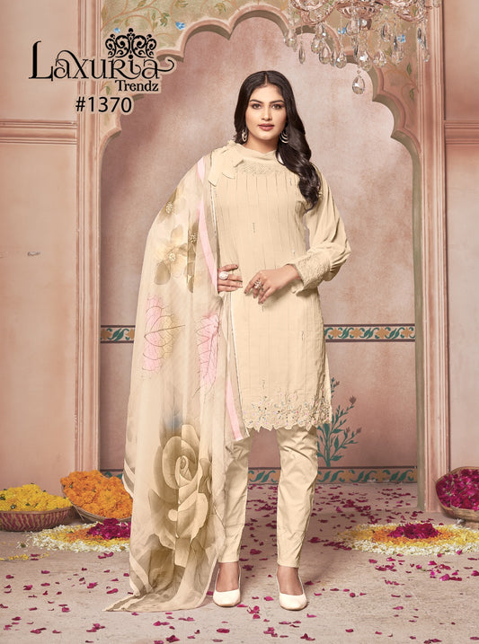 1370 Cream Laxuria Trendz Hand Work Pakistani Readymade Suits