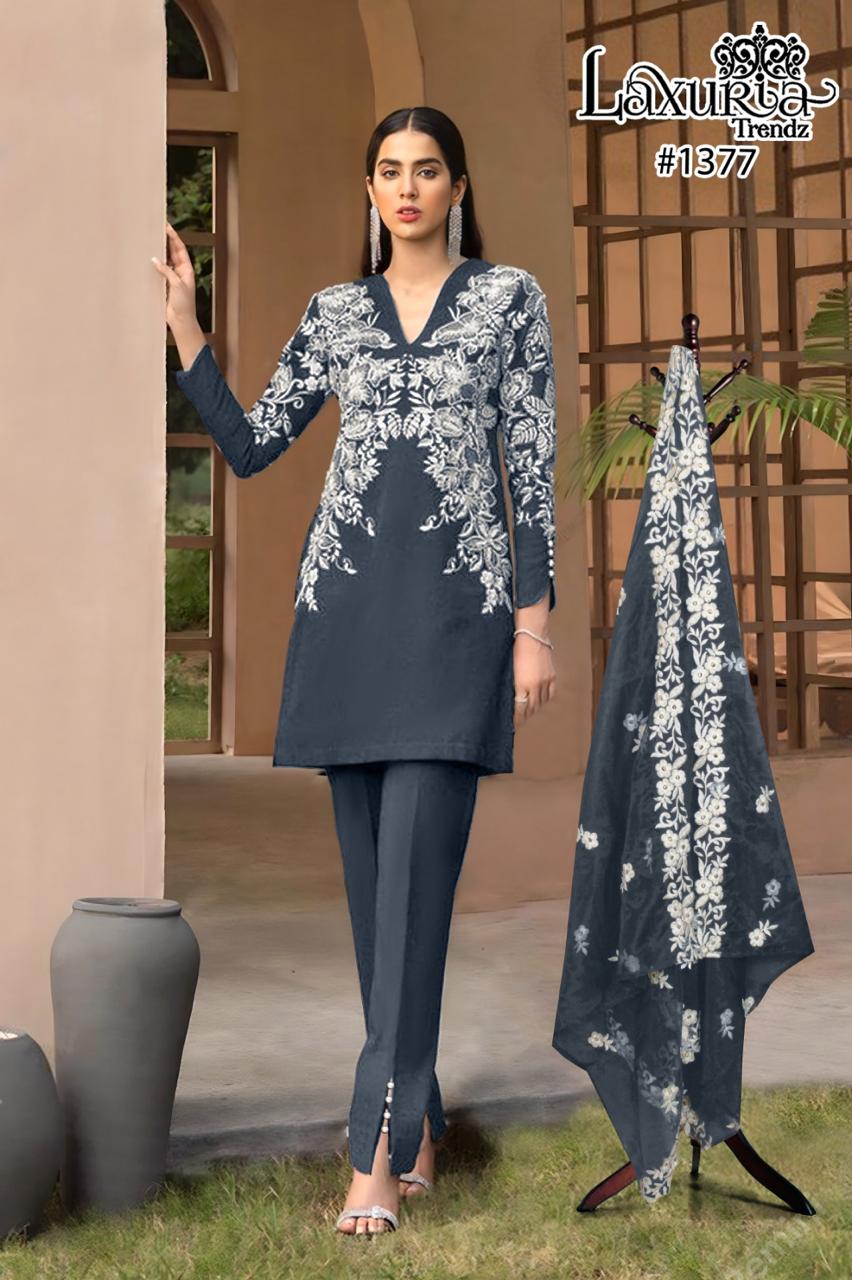 1377 Charcoal Grey Laxuria Trendz Faux Georgette Pakistani Readymade Suits