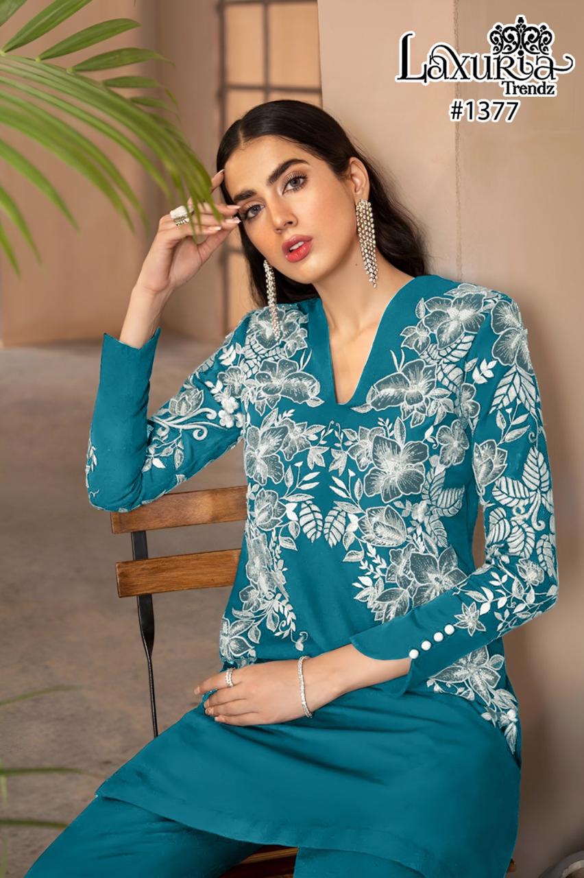1377 Teal Laxuria Trendz Faux Georgette Pakistani Readymade Suits