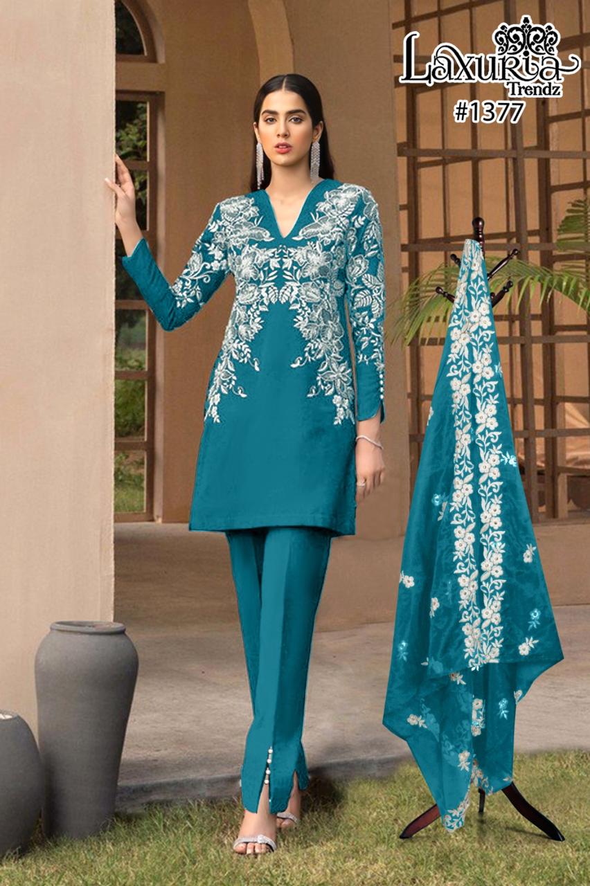 1377 Teal Laxuria Trendz Faux Georgette Pakistani Readymade Suits