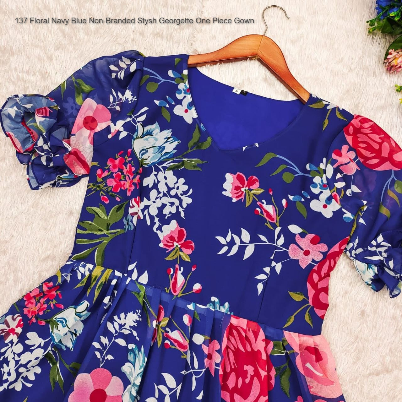 137 Floral Navy Blue Non-Branded Stysh Georgette One Piece Gown