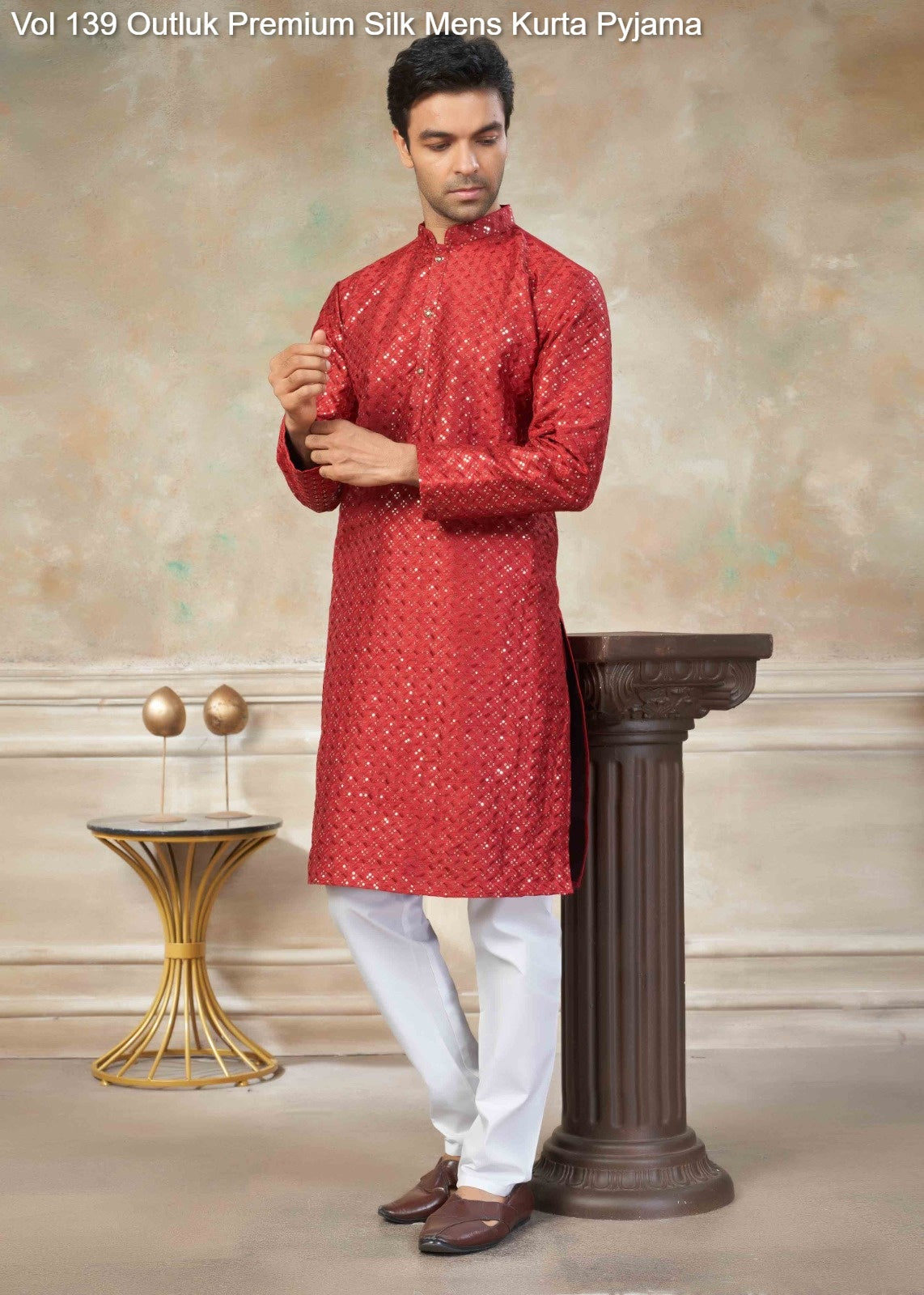 139005 Vol 139 Outluk Premium Silk Mens Kurta Pyjama
