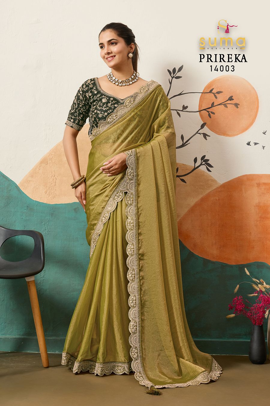 14003 Prireka Suma Designer Nc Moss Sarees