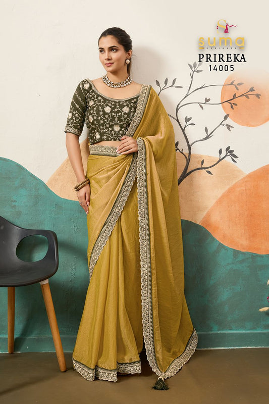 14005 Prireka Suma Designer Nc Moss Sarees