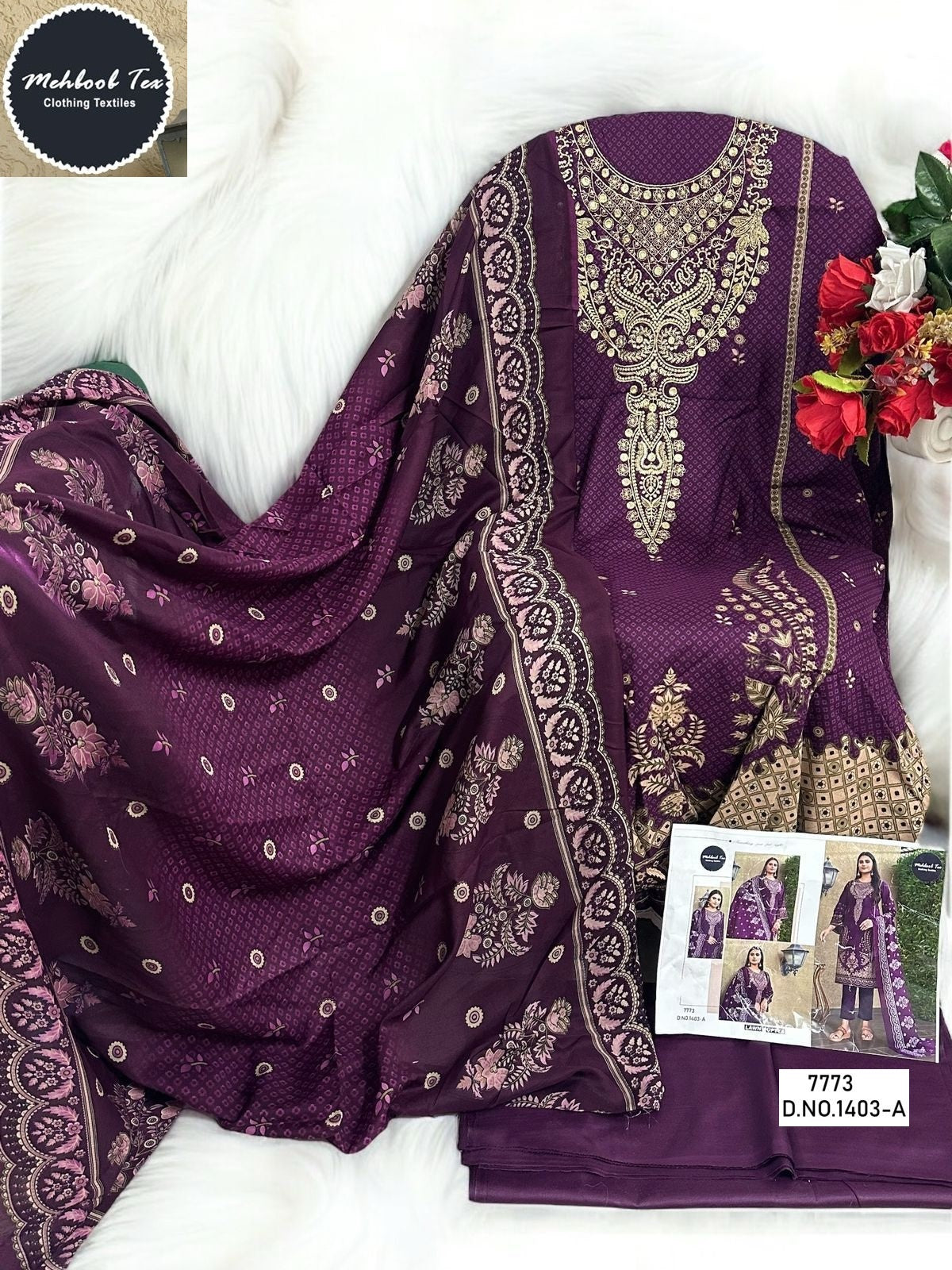 1403A Mehboob Tex Embroidery Karachi Unstitched Suits