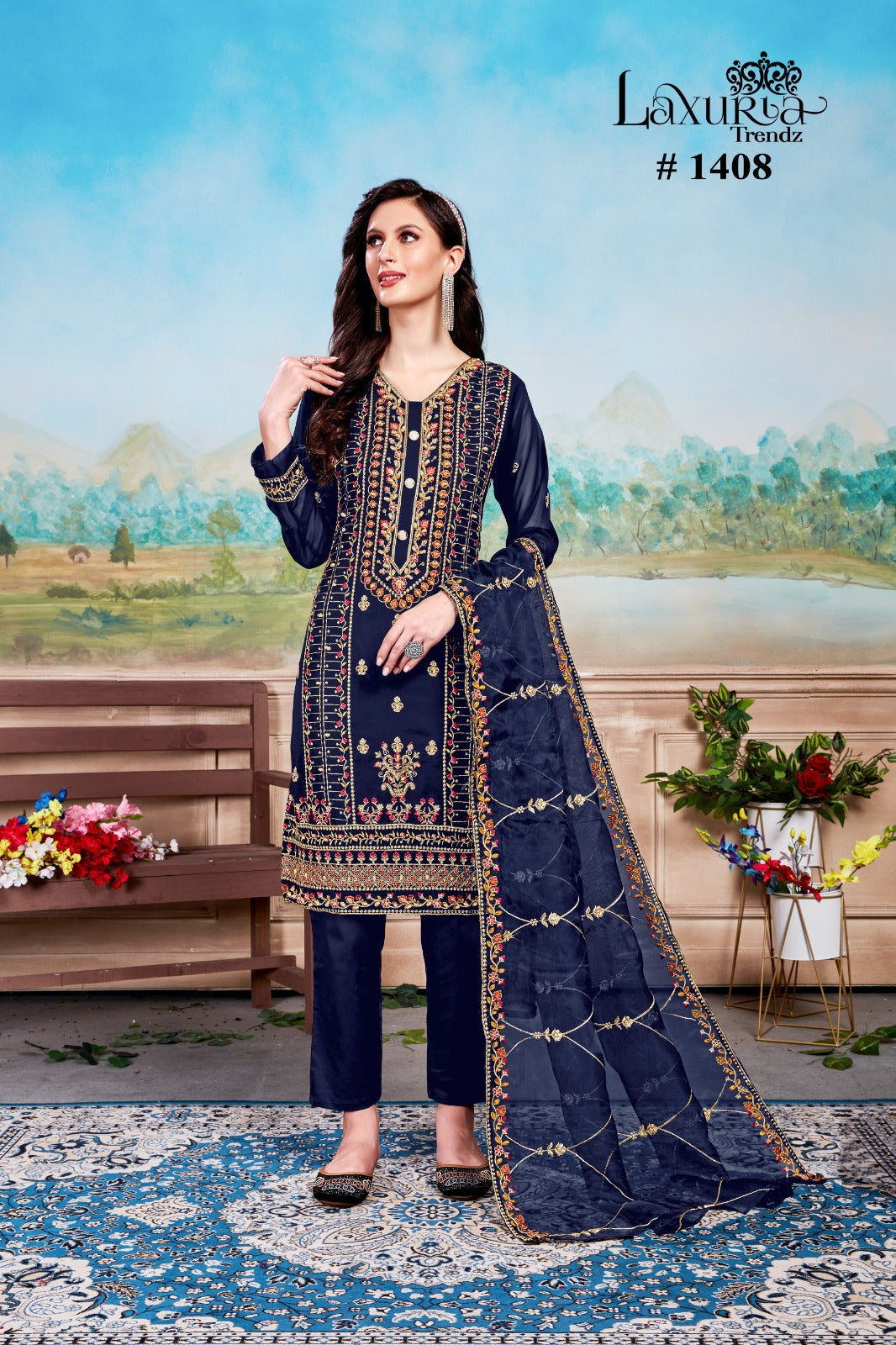 1408 Blue Laxuria Trendz Embroidered Pakistani Readymade Suits