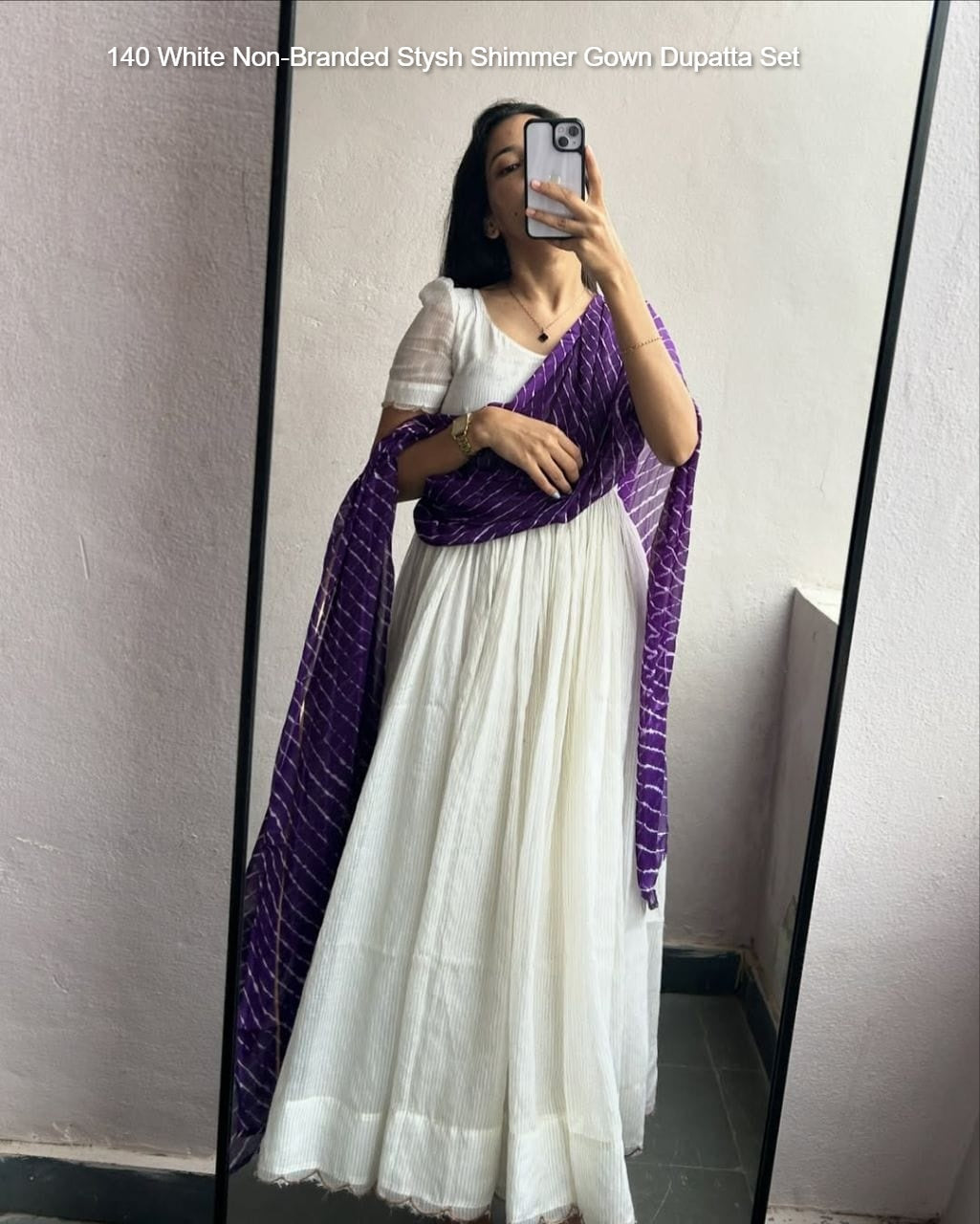140 White Non-Branded Stysh Shimmer Gown Dupatta Set