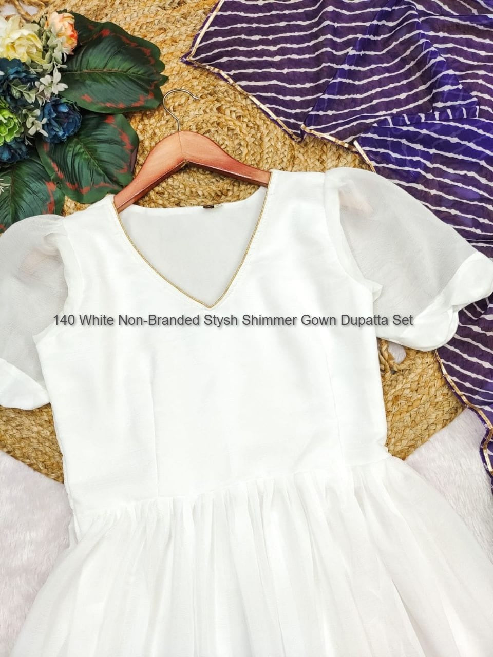 140 White Non-Branded Stysh Shimmer Gown Dupatta Set