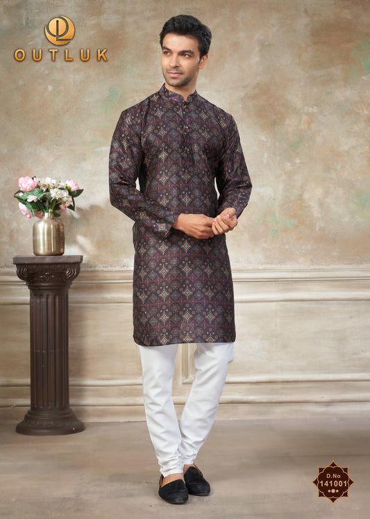 141001 Vol 141 Outluk Premium Silk Mens Kurta Pyjama