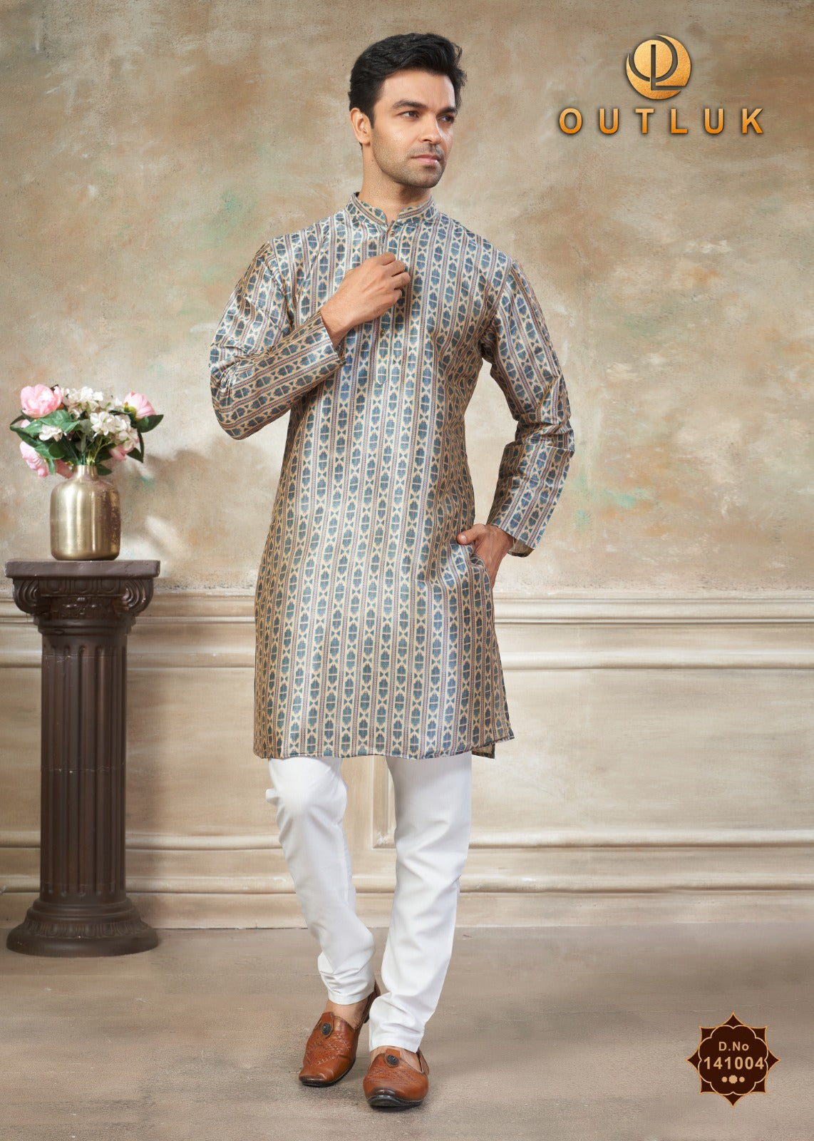 141004 Vol 141 Outluk Premium Silk Mens Kurta Pyjama