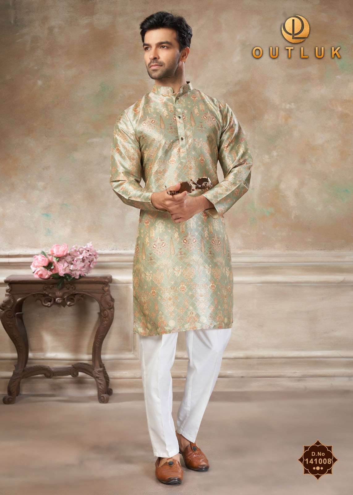 141008 Vol 141 Outluk Premium Silk Mens Kurta Pyjama