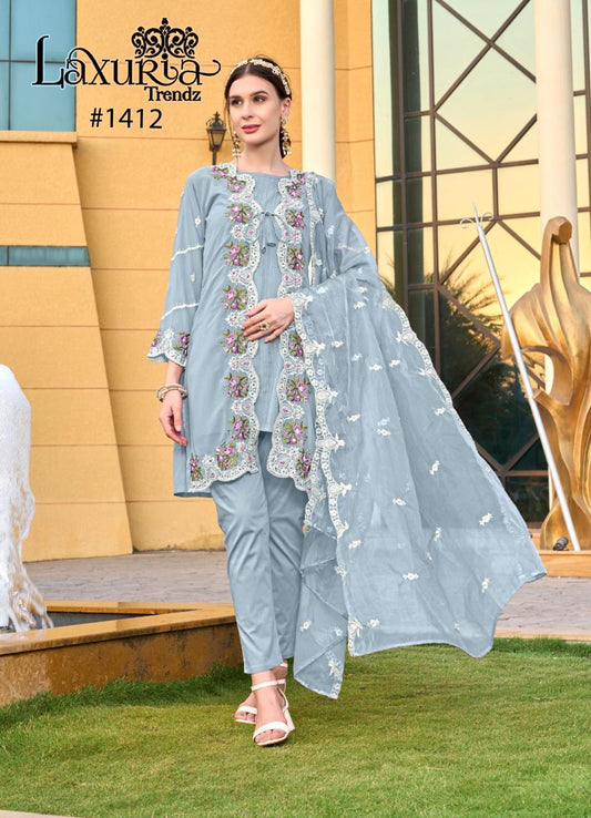 1412 Grey Laxuria Trendz Embroidery Pakistani Readymade Suits