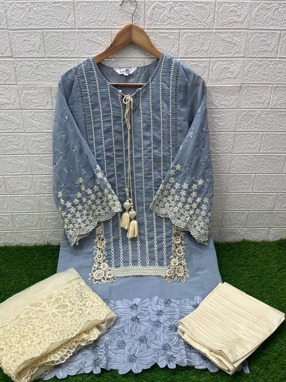 1416 Grey Laxuria Trendz Handwork Pakistani Readymade Suits