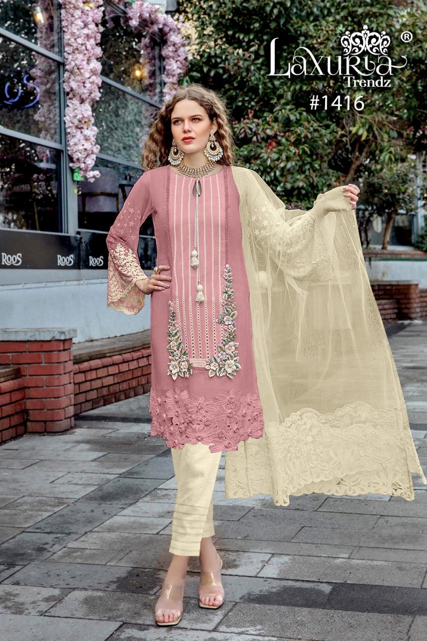 1416 Peach Laxuria Trendz Handwork Pakistani Readymade Suits