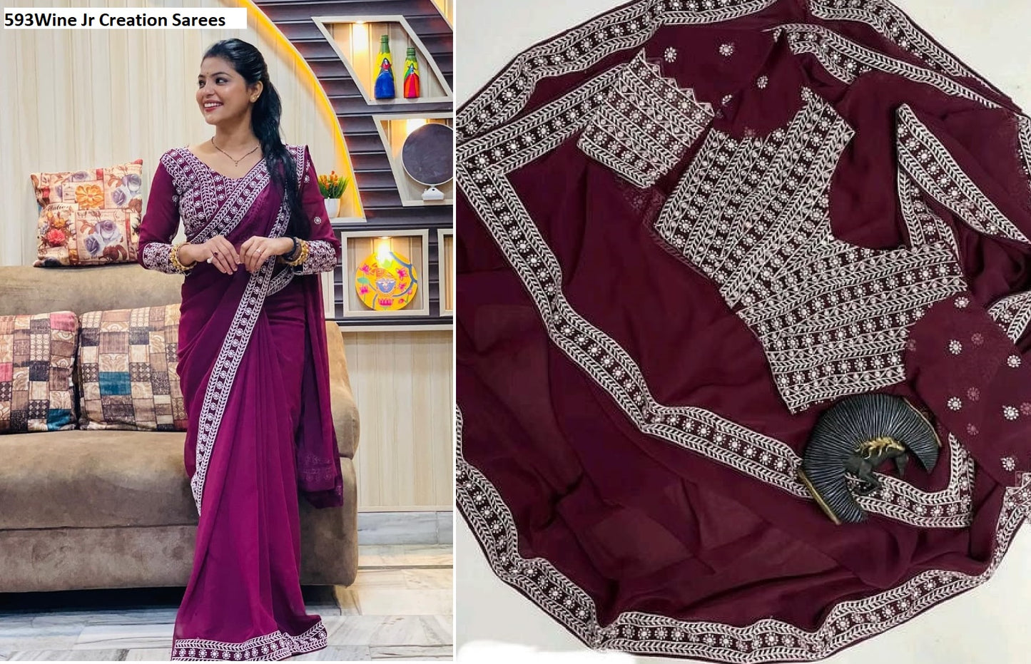 593Wine Jr Creation Sarees