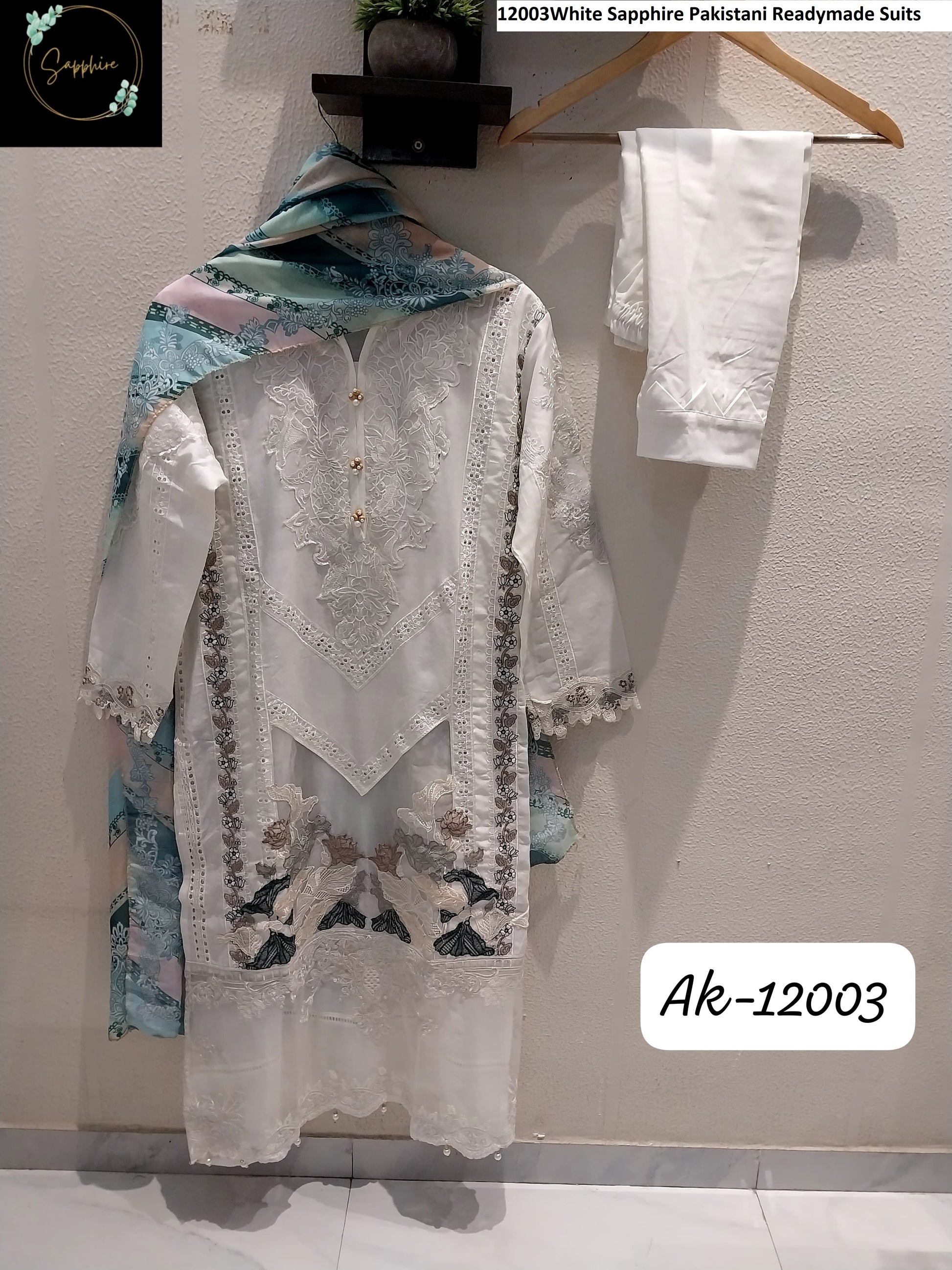 12003White Sapphire Pakistani Readymade Suits
