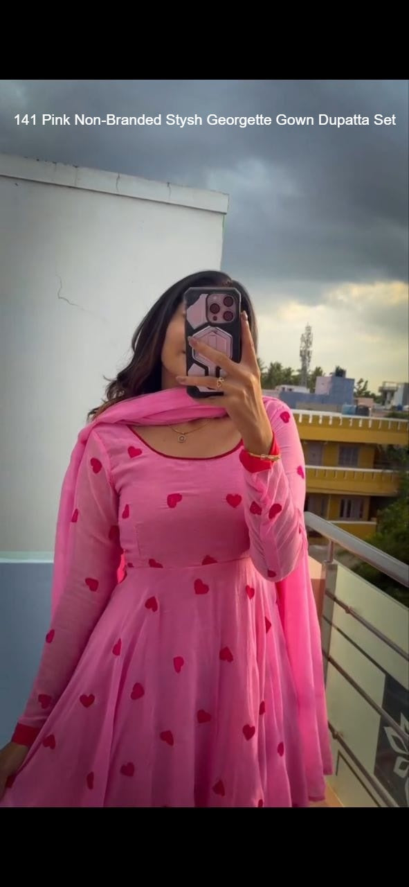 141 Pink Non-Branded Stysh Georgette Gown Dupatta Set