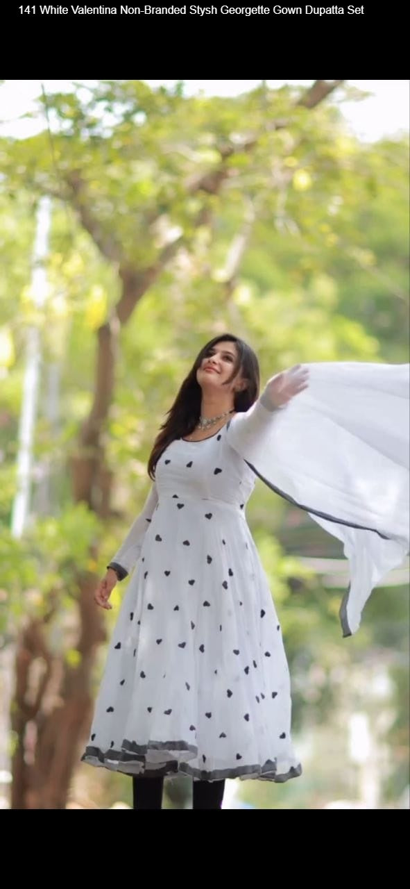 141 White Valentina Non-Branded Stysh Georgette Gown Dupatta Set