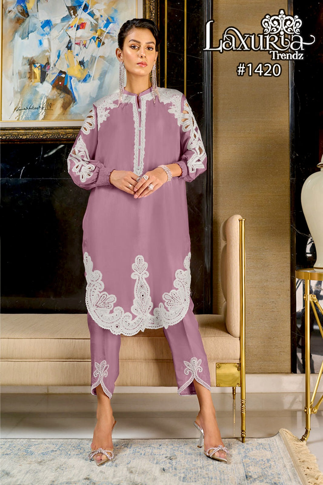 1420 Violet Laxuria Trendz Embroidery Co Ord Set