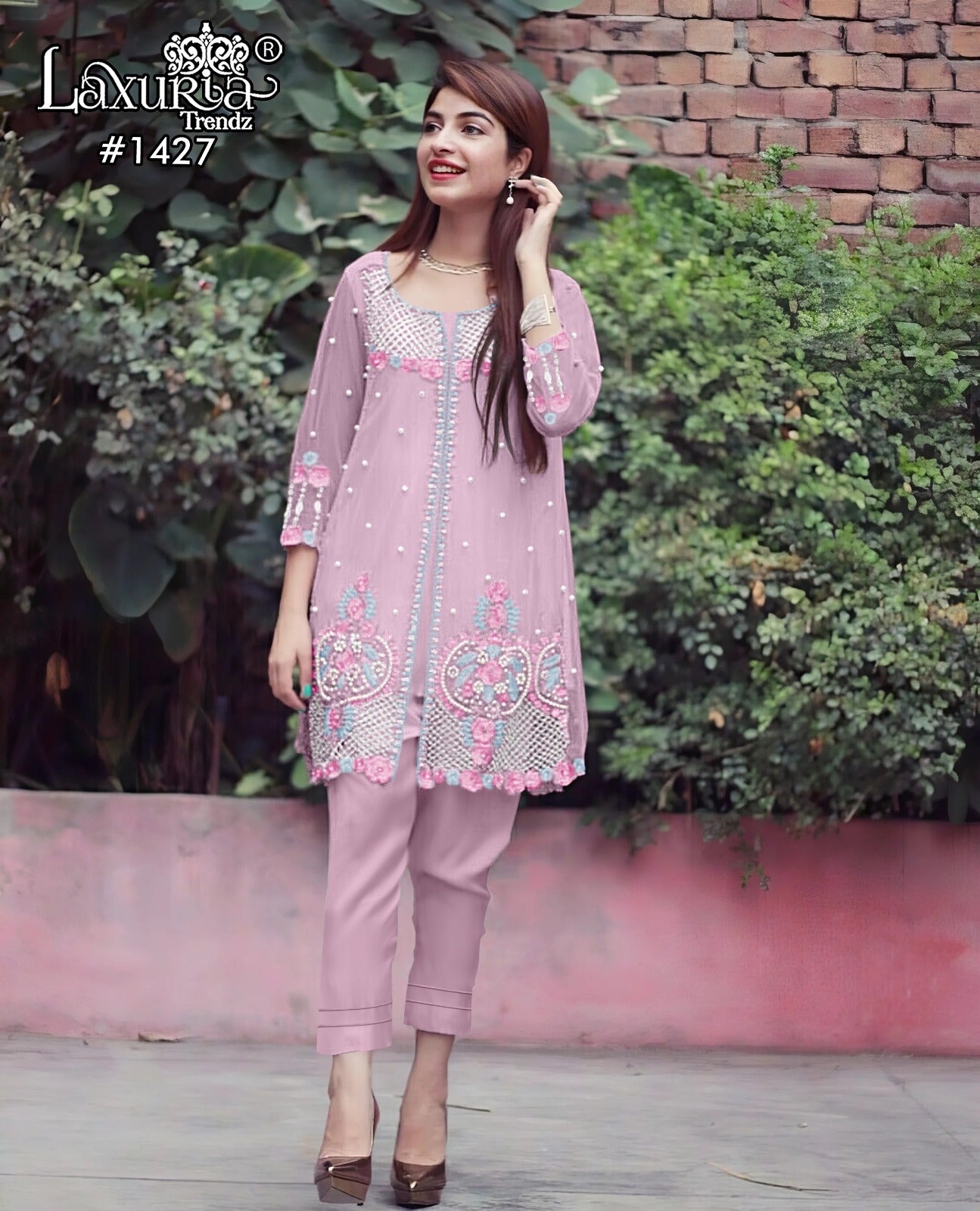 1427 Pink Laxuria Trendz Handwork Co Ord Set