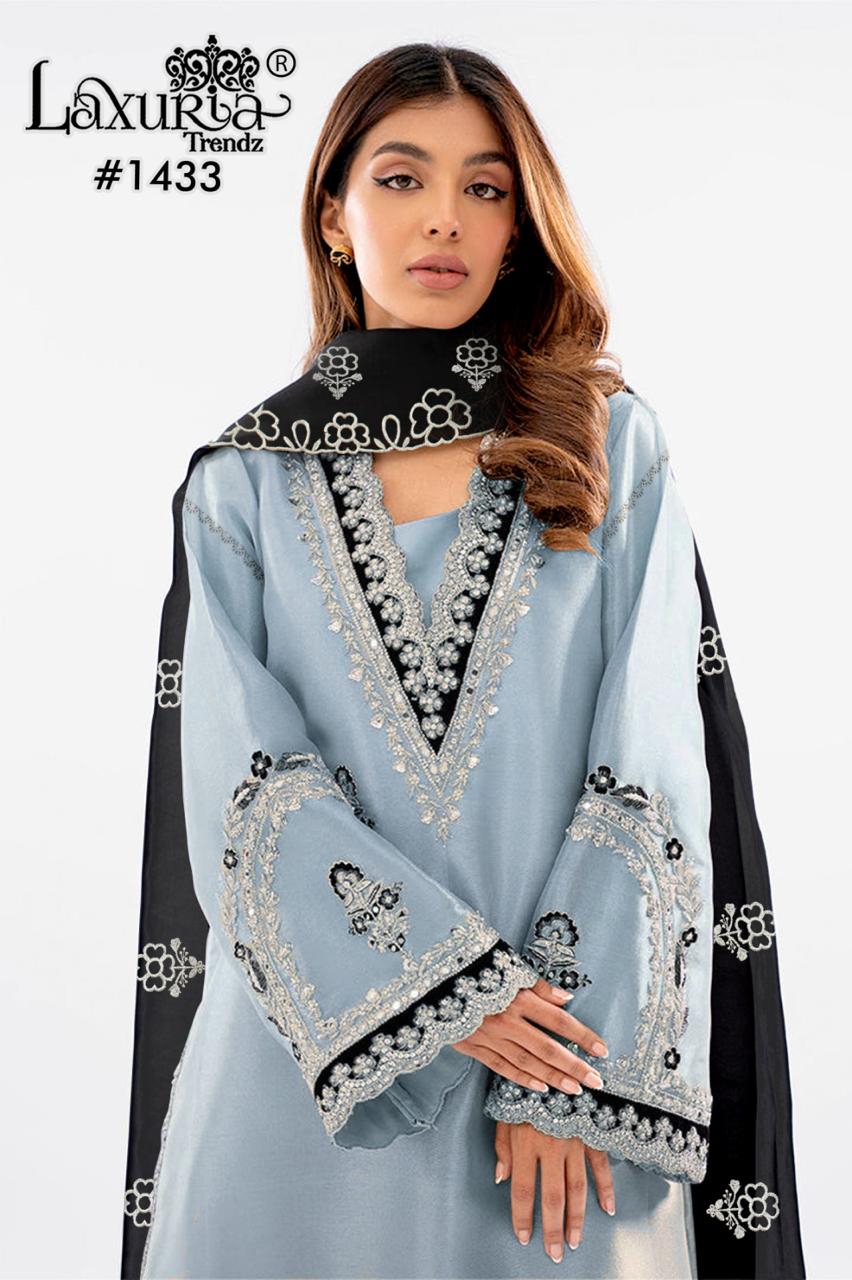 1433 Sky Laxuria Trendz Organza Pakistani Readymade Suits