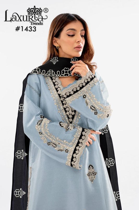 1433 Sky Laxuria Trendz Organza Pakistani Readymade Suits