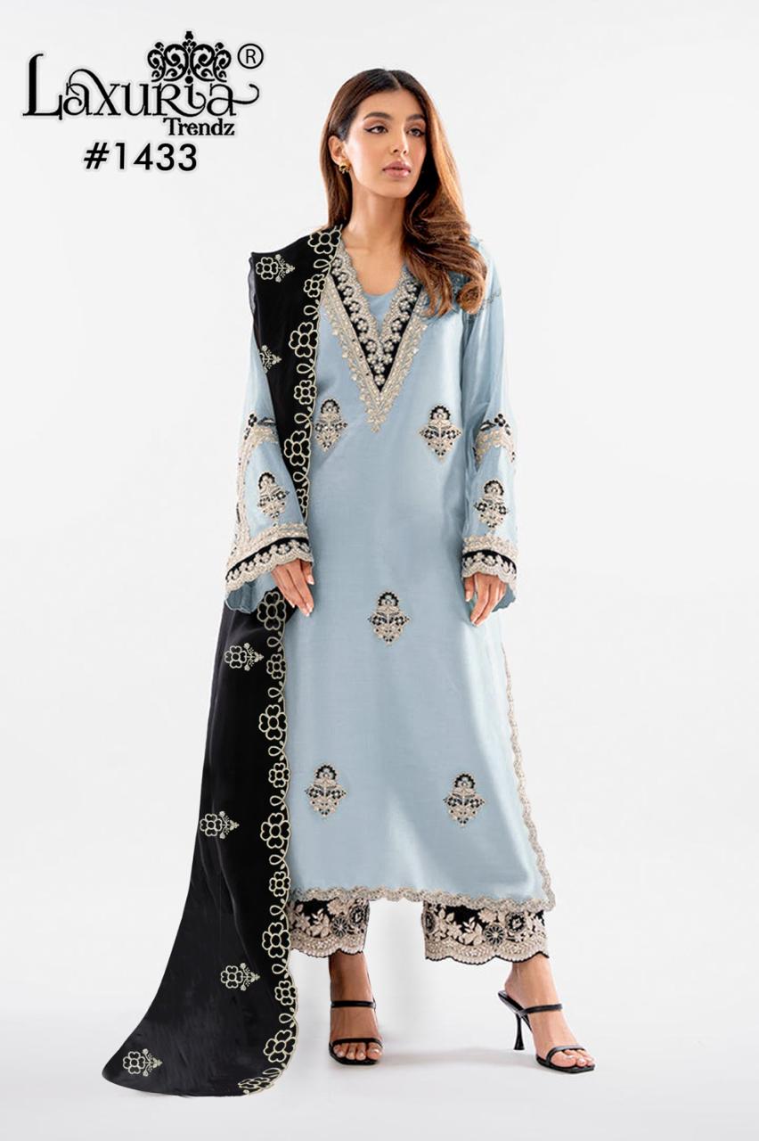 1433 Sky Laxuria Trendz Organza Pakistani Readymade Suits